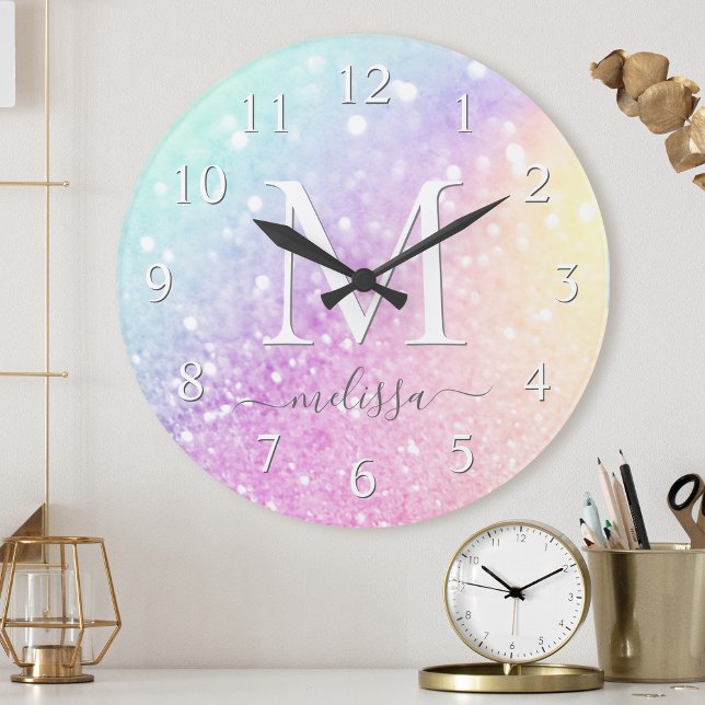 Horloge Ronde Glam Iridescente Parties scintillant colorée perso (Créateur téléchargé)