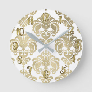 Horloge Ronde Glam Or & Damas Blanc Moderne Personnalisé