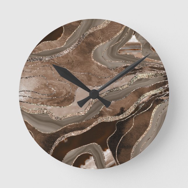 Horloge Ronde Glam Parties scintillant dorée Brown en marbre Aga (Recto)