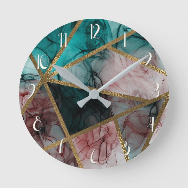 Horloge Ronde Glam Rust Blush Turquoise & Gold Chic Moderne Glam (Recto)