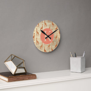 Horloge Ronde Glitterie Giraffe sur Monogramme d'huile d'or