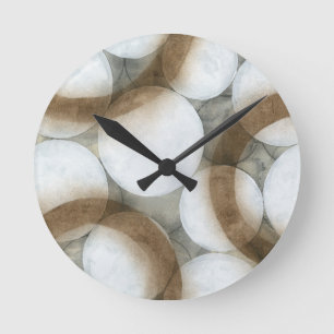 Horloge Ronde Globes blancs et cercles Brown