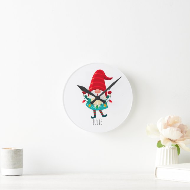 Horloge Ronde Gnome de Noël avec lumières de Noël (Maison)