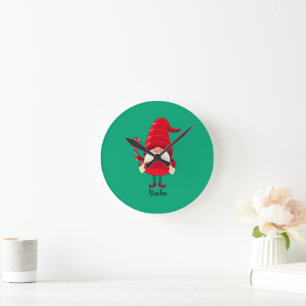 Horloge Ronde Gnome De Noël Tenant Un Sucre de canne