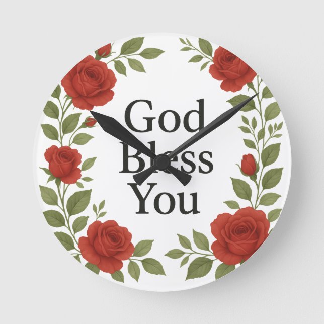 Horloge Ronde God Bless You Religious Rose Floral (Recto)