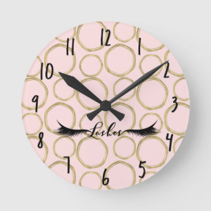 Horloge Ronde Gold Circles & Pink Modern Glam Lashes Salon