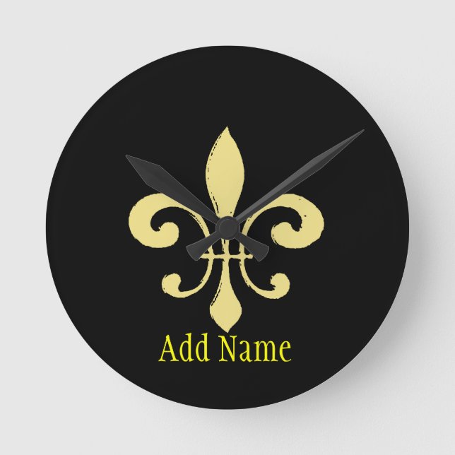 Horloge Ronde Gold Washout Fleur De Lis, ajoutez le nom (Recto)