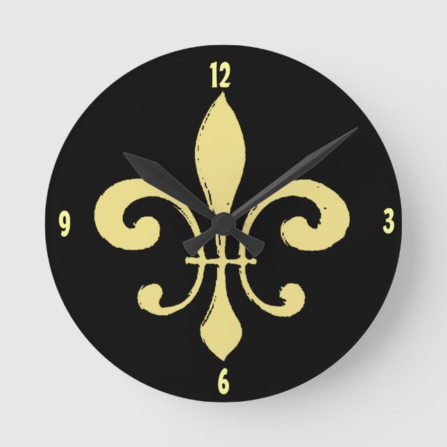 Horloge Ronde Gold Washout Fleur De Lis, ajoutez le nom (Recto)