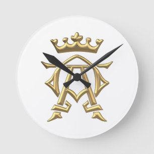 Horloge Ronde Golden "3-D" Alpha and Omega w/Crown Symbol