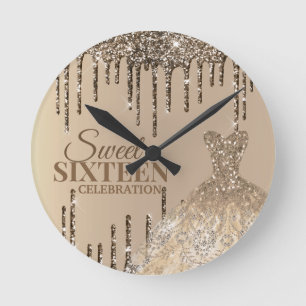 Horloge Ronde Golden Glamor Parties scintillant Étincelle Douce 