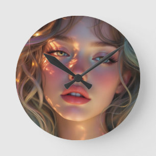 Horloge Ronde Golden Hour Dream - Portrait angélique radiant
