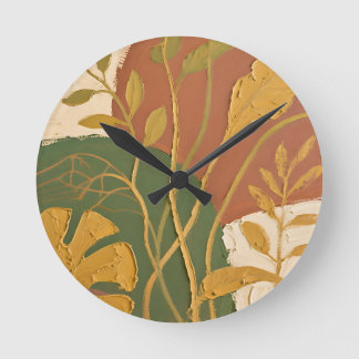 Horloge Ronde Golden Leaves Abstract