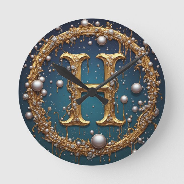 Horloge Ronde Golden Monogram Initial Letter H (Recto)