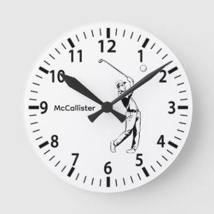 Horloge Ronde Golfeur et nom personnalisé et année Mur