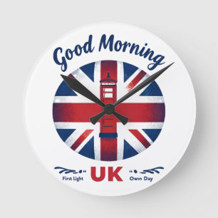 Horloge Ronde Good Morning UK - Union Jack & London Téléphone Bo