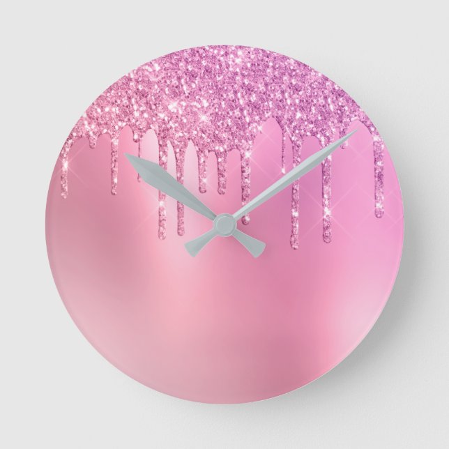 Horloge Ronde Gorgeous pink rose gold & purple glitter drips (Recto)
