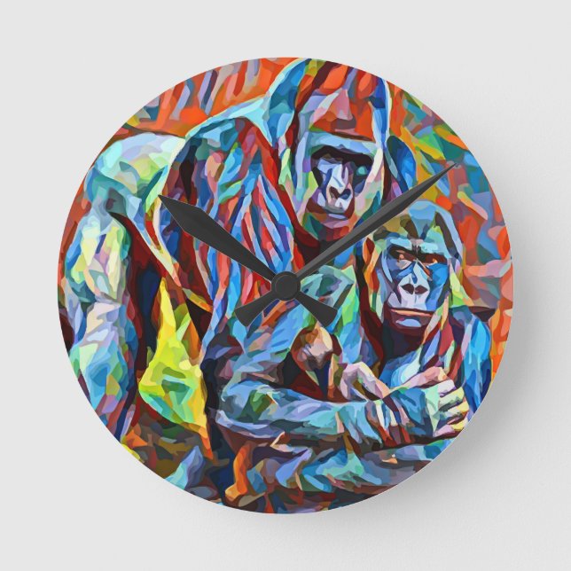 Horloge Ronde Gorilla Ape Famille Animaux Abstraits Faune Art (Recto)