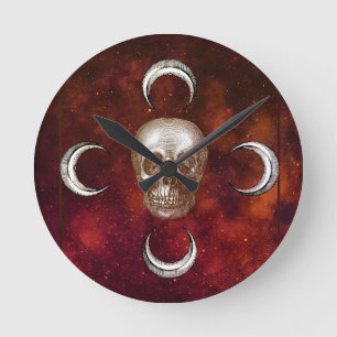 Horloge Ronde Goth Crâne et lune céleste