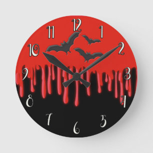 Horloge Ronde Gothic Bats & Red Dripping Blood Halloween