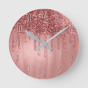 Horloge Ronde Gouttant de paillettes rose doré, jolies gouttes r