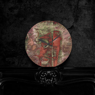 Horloge Ronde Graffiti peint Grunge Automne Rouge Vert rouille