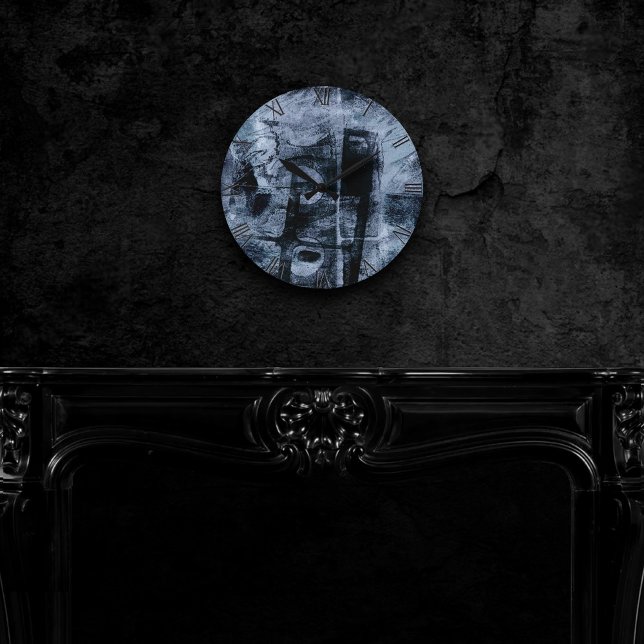 Horloge Ronde Graffiti peint Grunge | Dark Navy et Denim Blue (Créateur téléchargé)