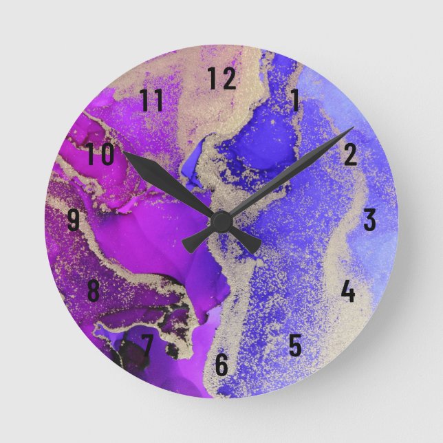 Horloge Ronde Grand cadenas Abstrait rose violet or (Recto)