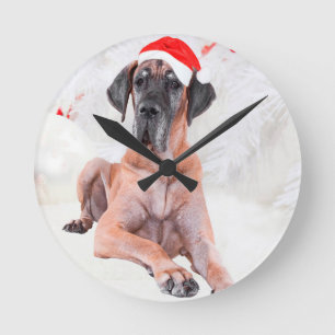 Horloge Ronde Grand chien Danse Casquette Joyeux Noël