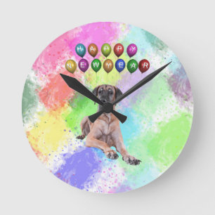 Horloge Ronde Grand Danois souhaitant une bonne année