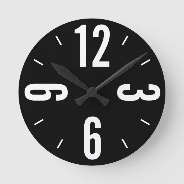 Horloge Ronde Grand nombre blanc moderne sur arrière - plan noir (Recto)