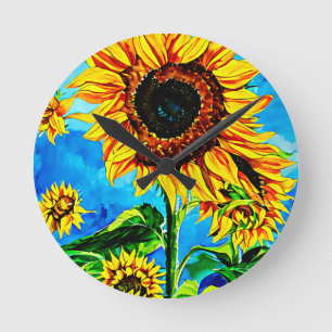 Horloge Ronde Grand tournesols aquarelle nature