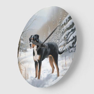 Horloge Ronde Grande montagne suisse laissez neiger Noël