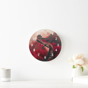 Horloge Ronde Grande Muraille de Chine en automne - Rouge Pittor