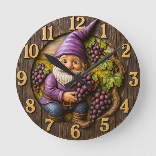 Horloge Ronde Grape-loving gnome harvest fantasy (Recto)