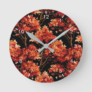 Horloge Ronde Graphique Motif sans couture Red Fall Maple Tree
