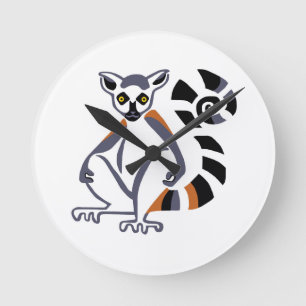 Horloge Ronde Graphisme cool - LEMUR à queue de ceinture -Primat