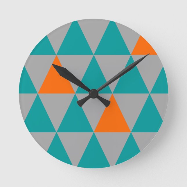 Horloge Ronde Gray Orange and Teal Triangle Clock (Recto)