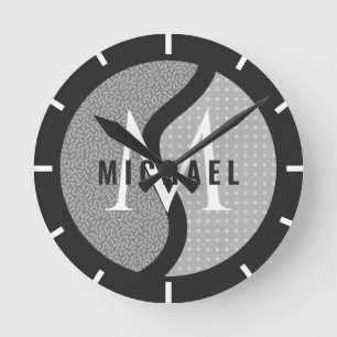 Horloge Ronde Gray Tennis Initial & Name Boys Black