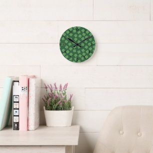 Horloge Ronde Green Celtic Irish Four Leafed Clovers St. Patrick