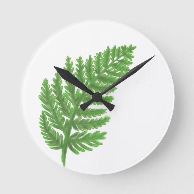 Horloge Ronde Green Fern, green foliage, botanical pattern (Recto)