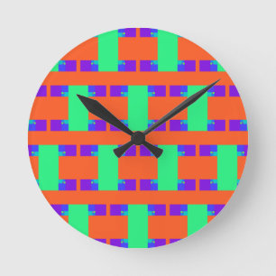 Horloge Ronde green orange purple abstract art pattern