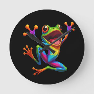 Horloge Ronde Grenouille Arc-en-Ciel