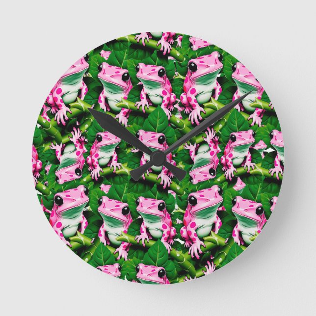 Horloge Ronde Grenouille Rose Sur La Feuille Verte Motif Design (Recto)