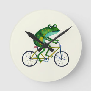 Horloge Ronde Grenouille Sur Vélo