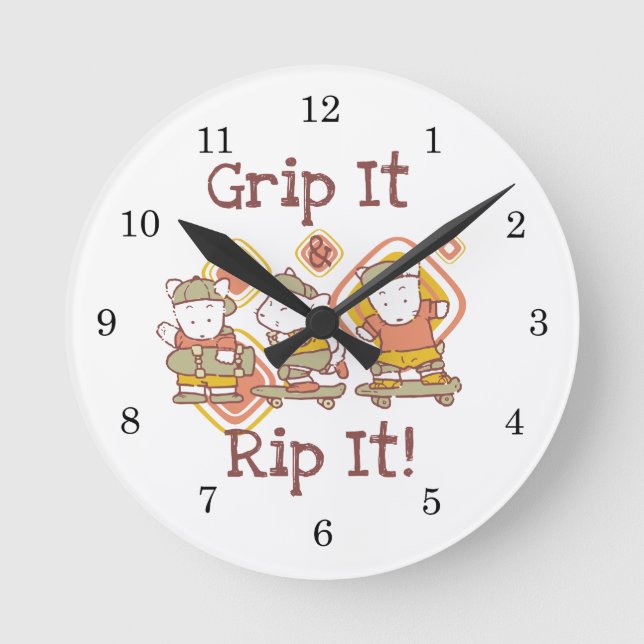 Horloge Ronde Grip It et Rip It Skateboard (Recto)
