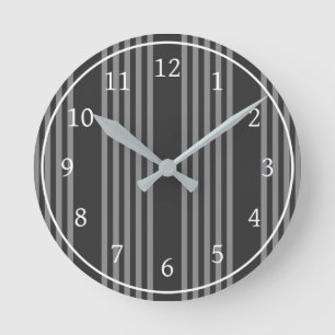 Horloge Ronde Gris et charbon de bois cinq bandes motif