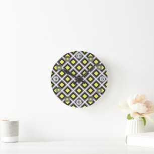 Horloge Ronde Gris foncé, noir, diamants jaunes Ikat par STaylor