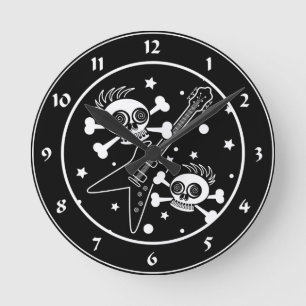 Horloge Ronde Gros crânes métalliques