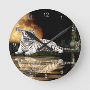 Horloge Ronde Gros Tigre Sauvage Gros Chat Art Animal Amateur Mu