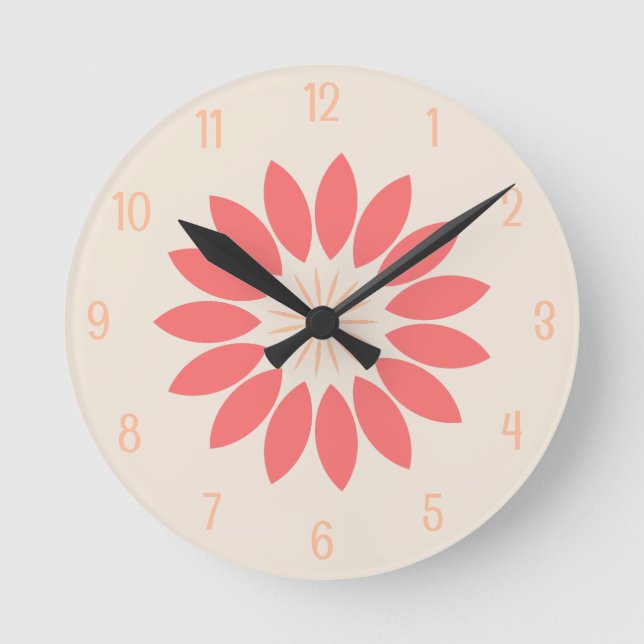 Horloge Ronde Grosse fleur de corail sur crème (Recto)